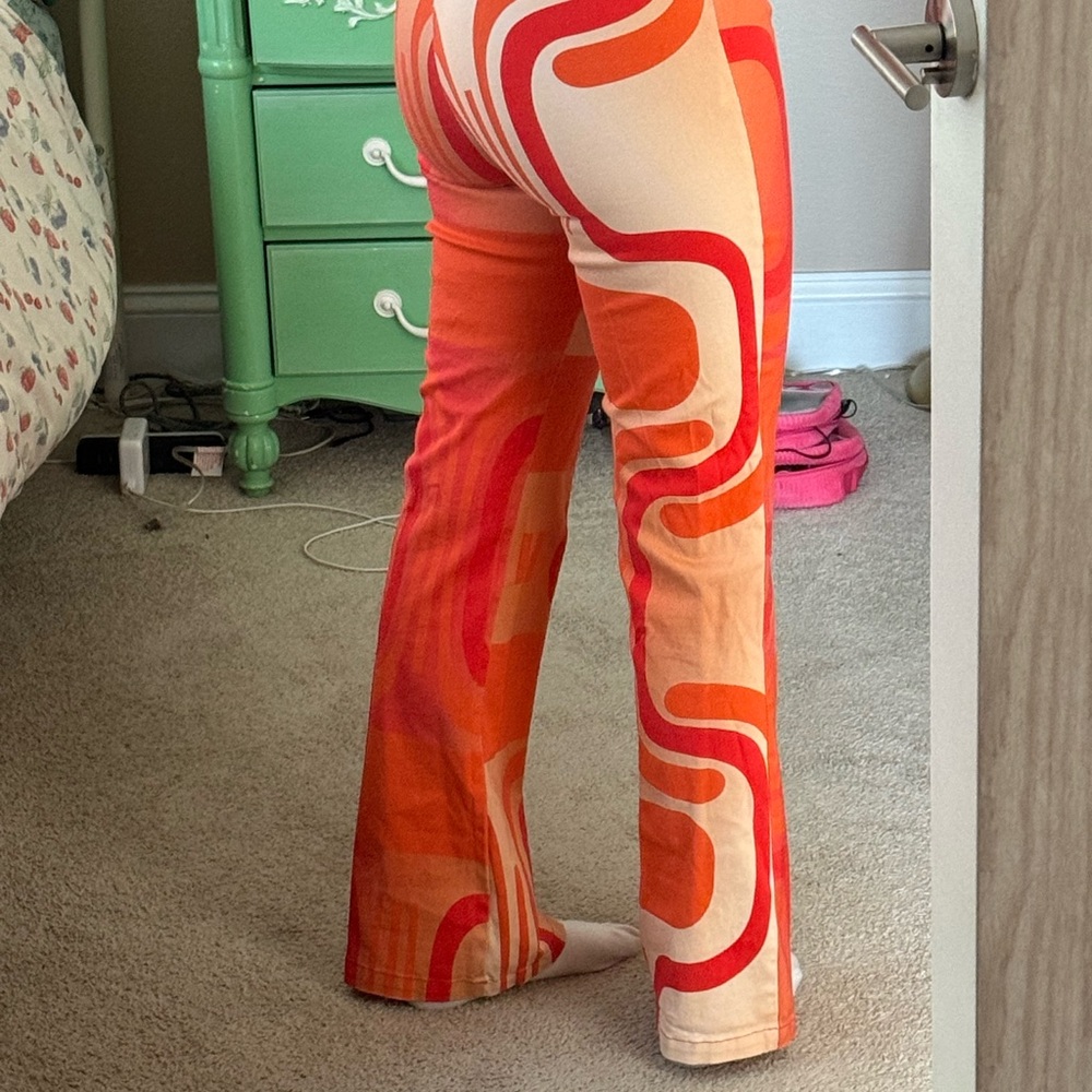 Free People Red and Orange Flare Pants